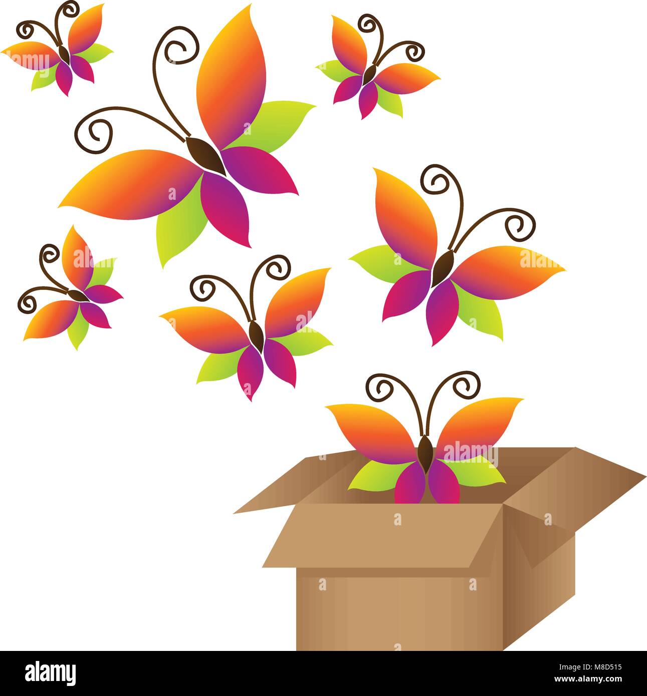 colorful background with abstract butterflies coming out of the box