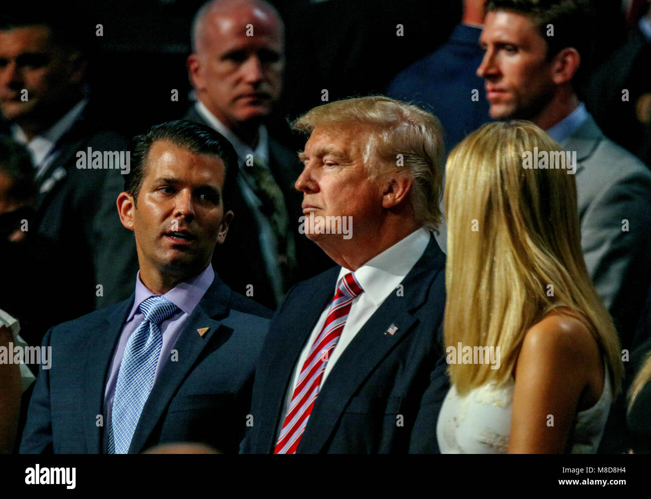 Cleveland, Ohio, USA, 20th July, 2016 Donald Trump Jr., Donald Trump and Ivanka Trump stand together during the Republican National Convention in the Quicken Arena. Credit: Mark Reinstein/MediaPunch Stock Photo