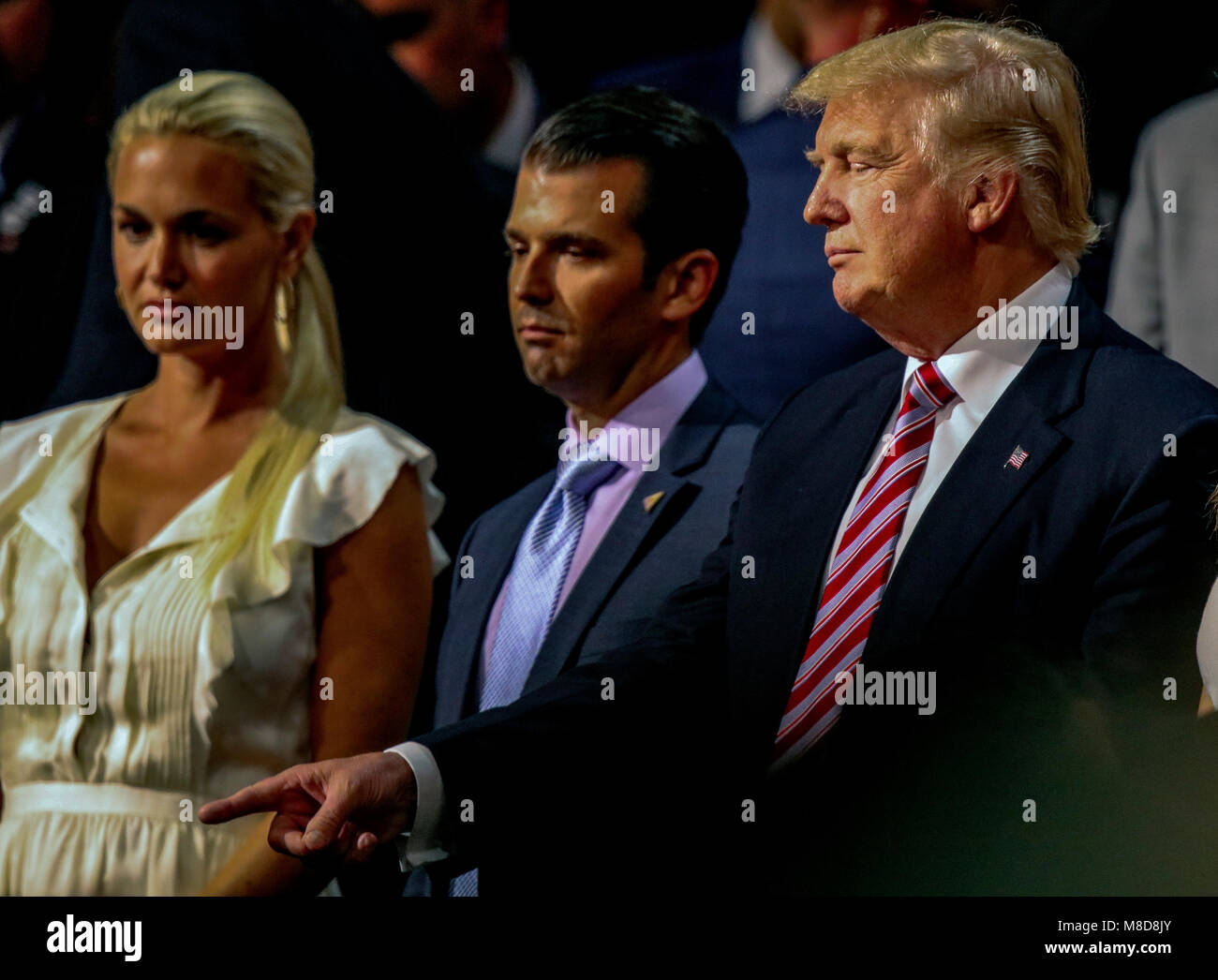 Cleveland, Ohio, USA, 20th July, 2016 Vanessa Trump her husband Donald Trump Jr. Presidentil candidate Donald Trump stand together during the Republican National Convention in the Quicken Arena. Credit: Mark Reinstein/MediaPunch Stock Photo