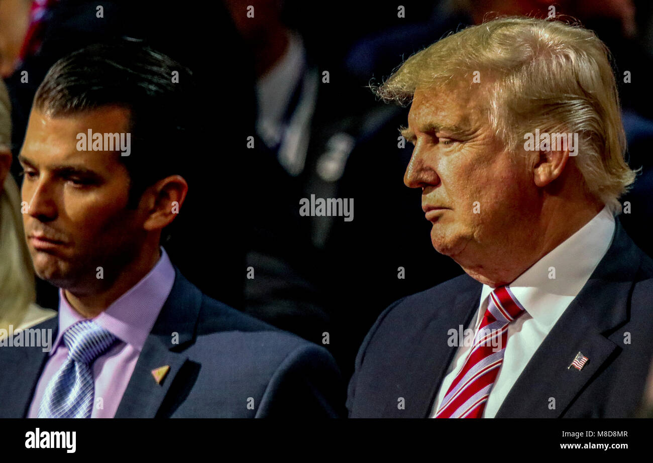 Cleveland, Ohio, USA, 20th July, 2016 Donald Trump Jr. presidential candidate Donald Trump  stand together during the Republican National Convention in the Quicken Arena. Credit: Mark Reinstein/MediaPunch Stock Photo
