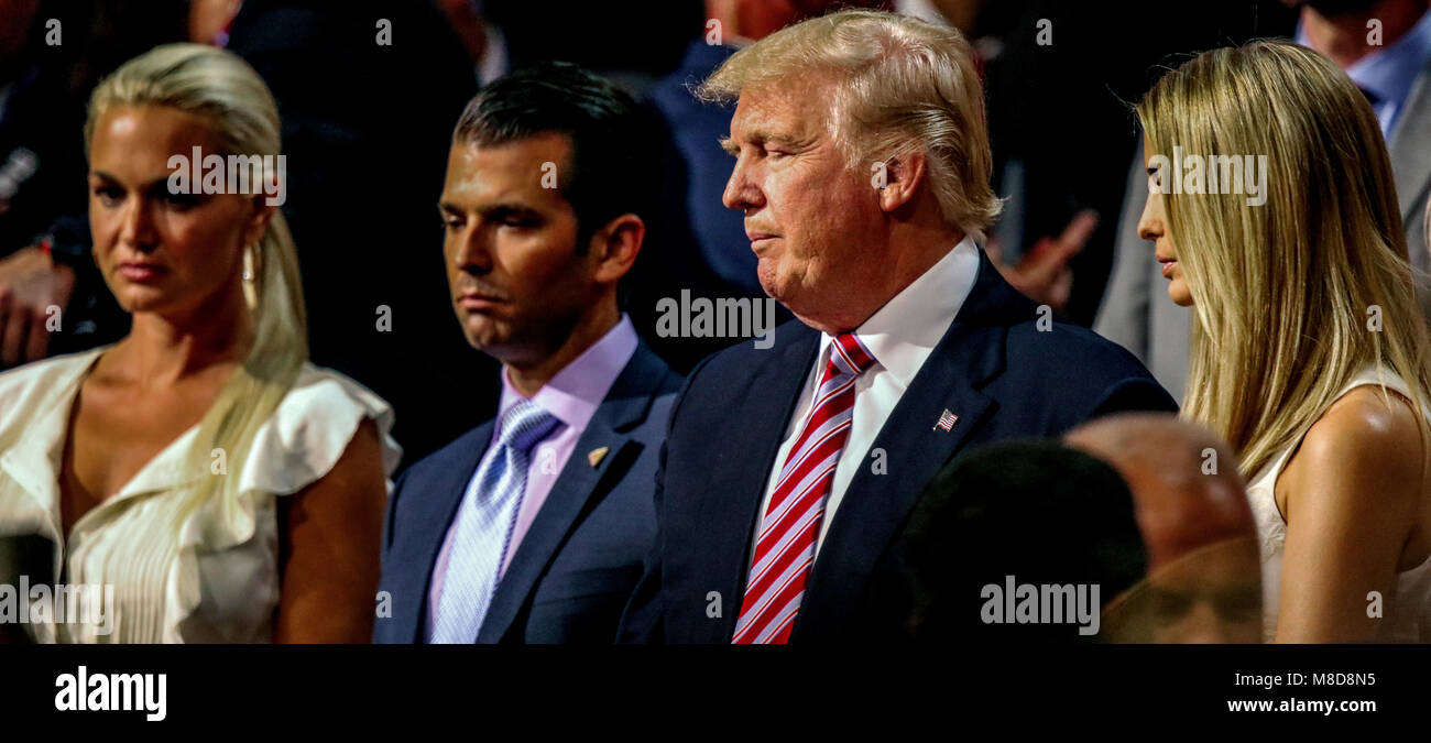 Cleveland, Ohio, USA, 20th July, 2016 Vanessa Trump, her husband Donald Trump Jr. presidential candidate Donald Trump and Ivanka Trump stand together during the Republican National Convention in the Quicken Arena. Credit: Mark Reinstein/MediaPunch Stock Photo