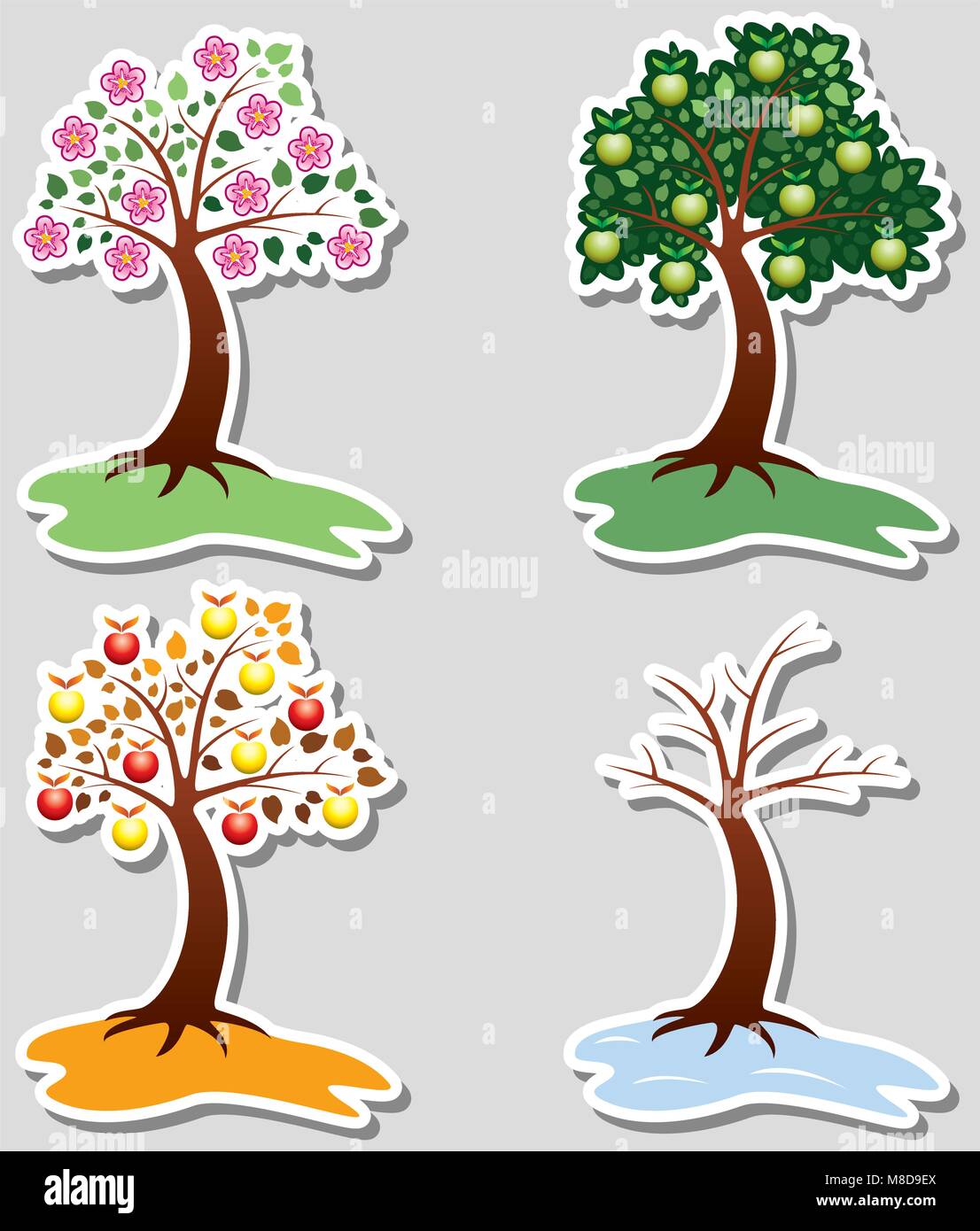 vector set of apple trees in four seasons Stock Vector