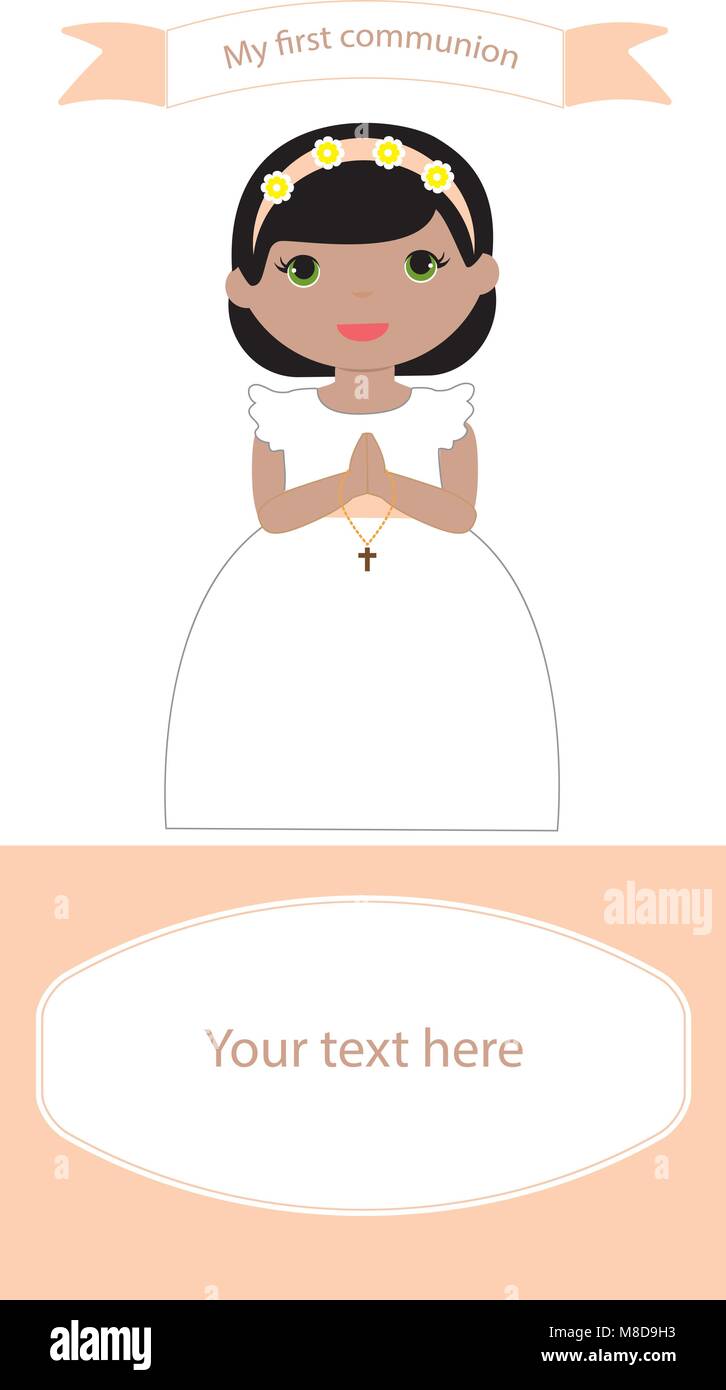 Communion Reminder Girl with white and beige dress Stock Vector