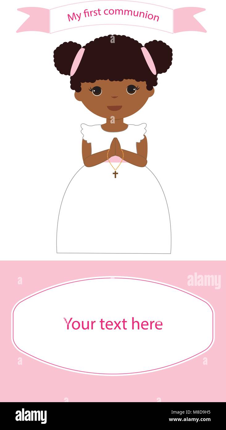 Communion Reminder Girl with white and pink dress Stock Vector