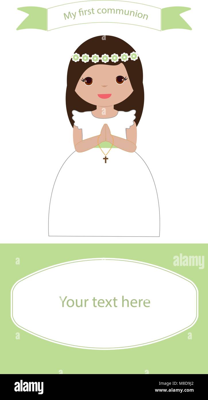 Communion Reminder Girl with white and green dress Stock Vector