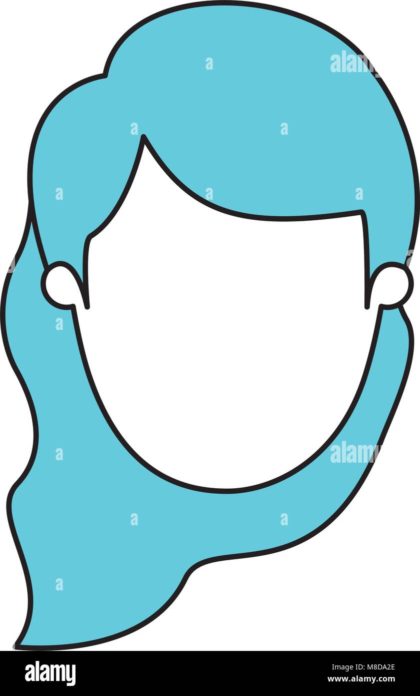 silhouette cartoon front view faceless woman with blue wavy side hair Stock Vector