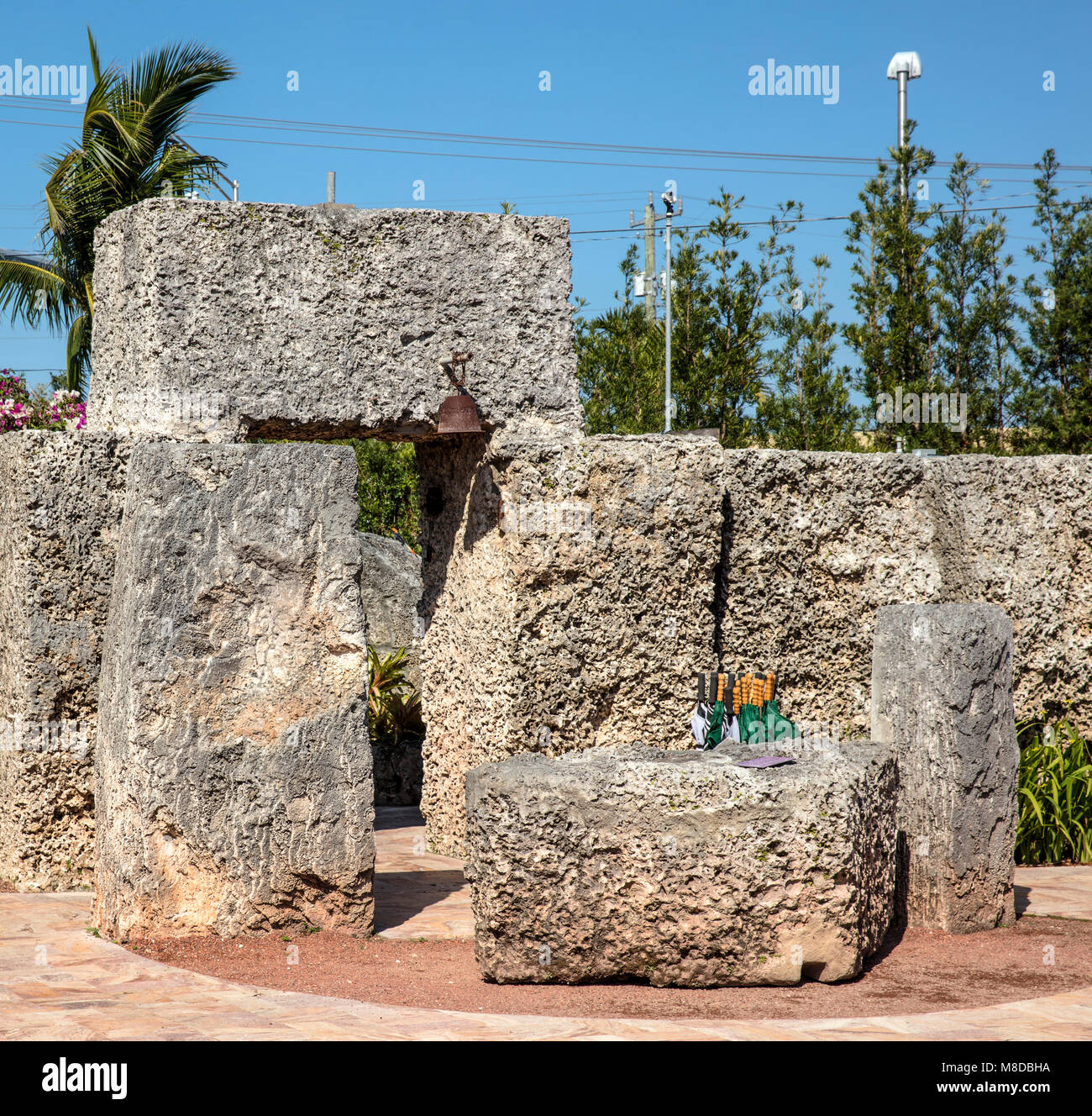 Homestead, FL March 01, 2018 A view of the Coral Castle gate in Homestead, Florida. The site
