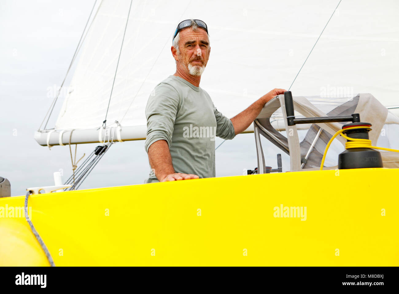 ‘Happy’ (the sister ship of Mike Birch’s famous Olympus) skippered by Loick Peyron preparing to take part in this 10th transatlantic race 'La Route du Stock Photo