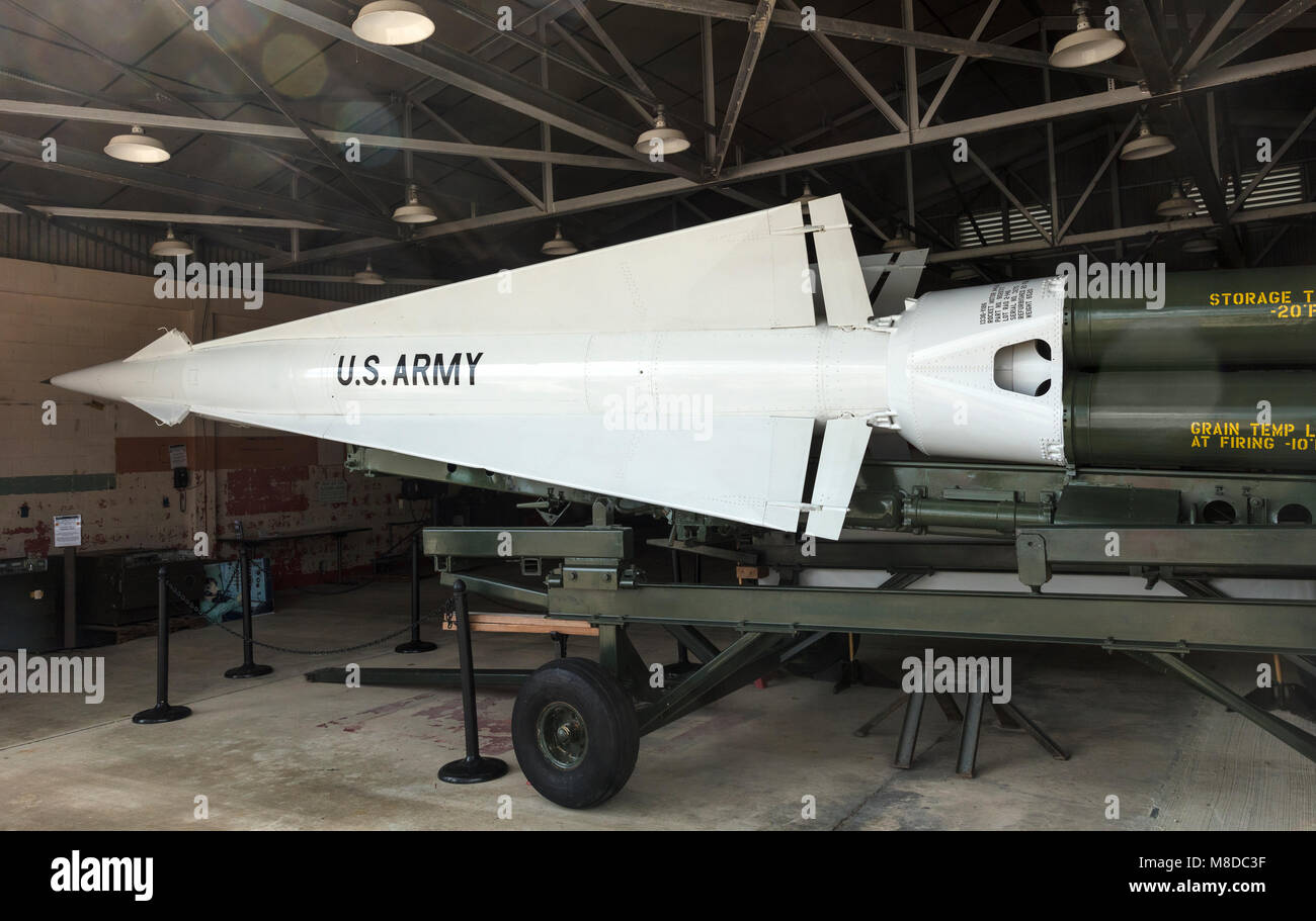 Everglades, Florida - Feb 27, 2018: A Nike Hercules Missile Battery system is on display at Nike Missile Site HM-69 inside Everglades National Park, F Stock Photo