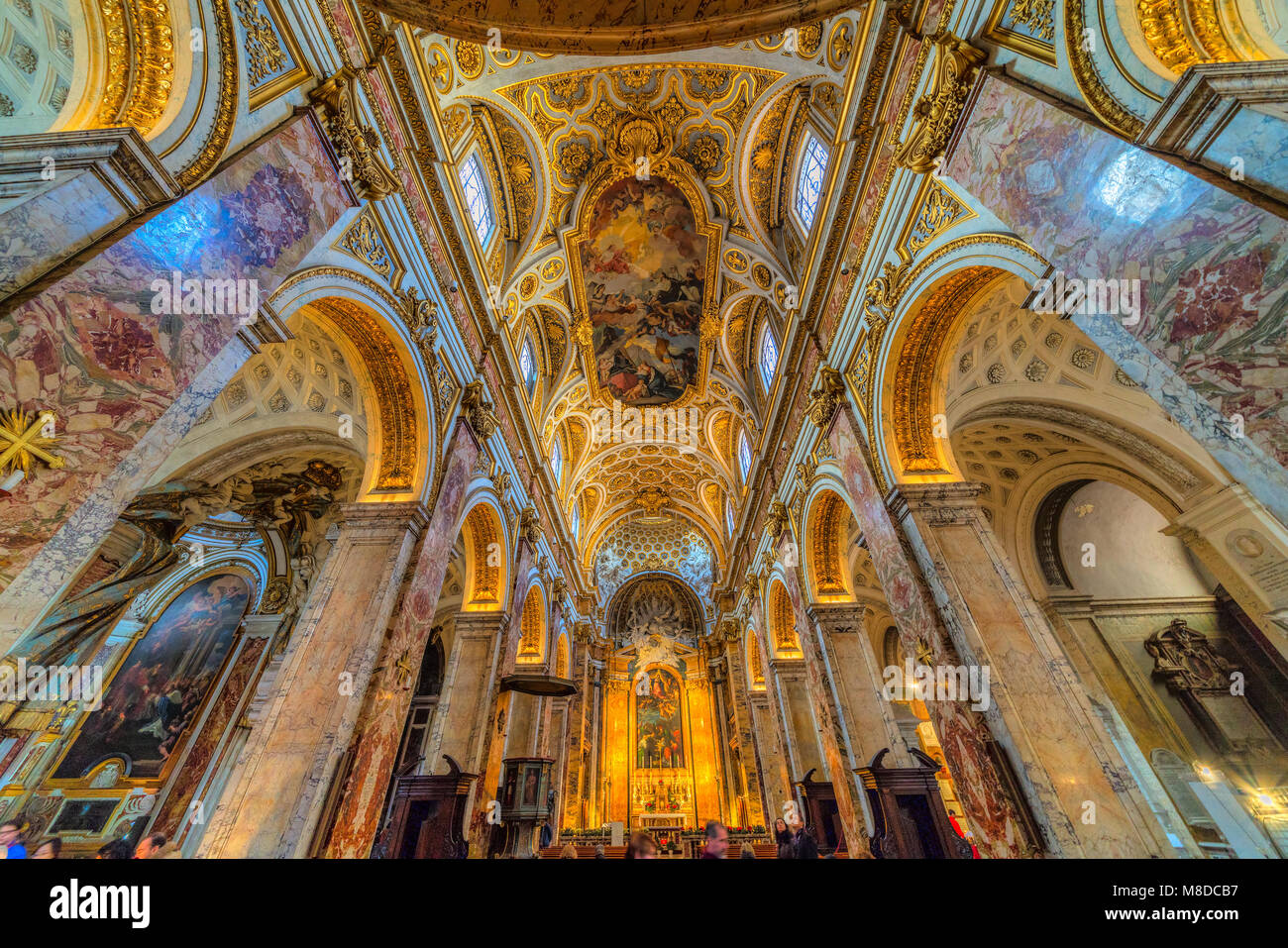 ROME, ITALY - JANUARY 5, 2018: Ceiling view of the Church of San Luigi dei francesi, near Piazza Navona, Rome. tThis church is famous for the Painting Stock Photo