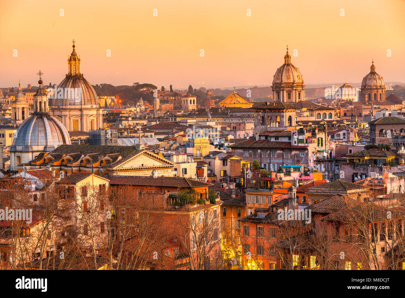 Wonderful view of Rome skyline at sunset time from Castel Sant Angelo