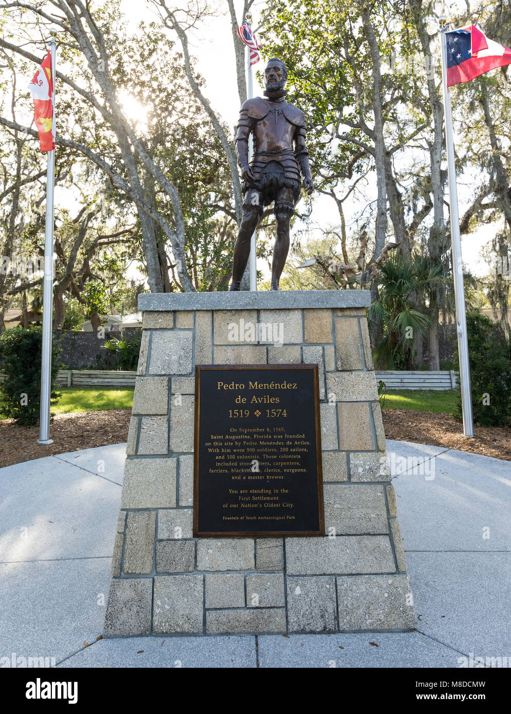 St Augustine, FL March 07, 2018 A view of the bronze statue of Pedro