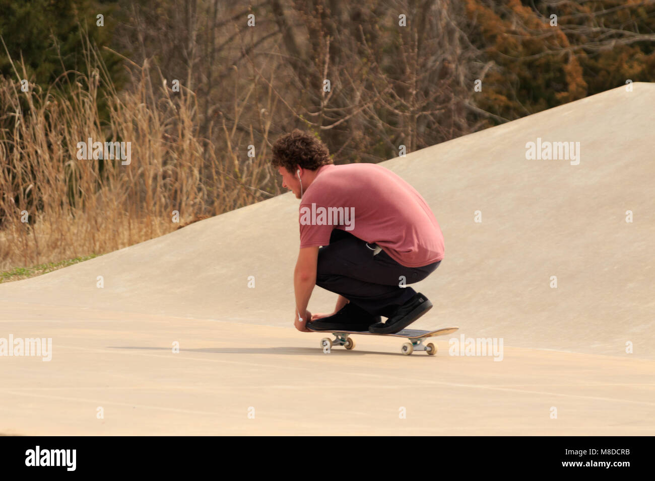 Tulsa, Oklahoma, March 2018, A unknown young man Skate Boarding at a local park in Tulsa, Oklahoma 2018 Stock Photo