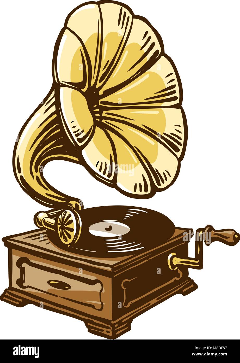 Vintage phonograph, gramophone. Sketch vector illustration Stock Vector