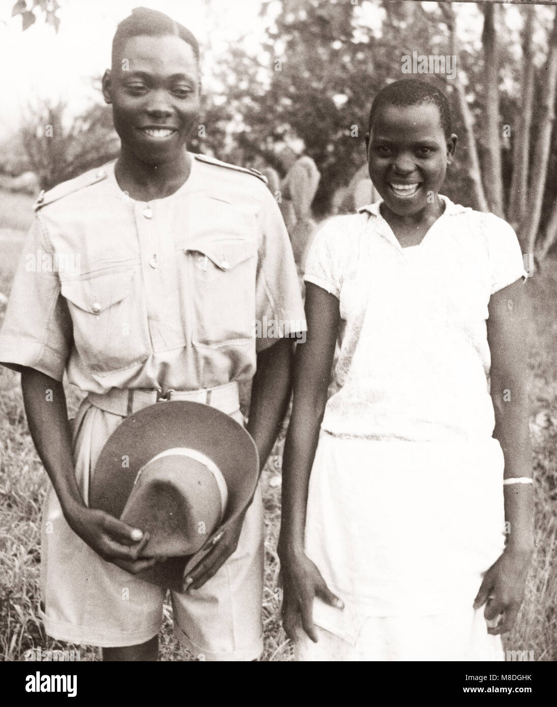 1940s East Africa - Uganda - British army Askari soldier and his girlfriend Stock Photo