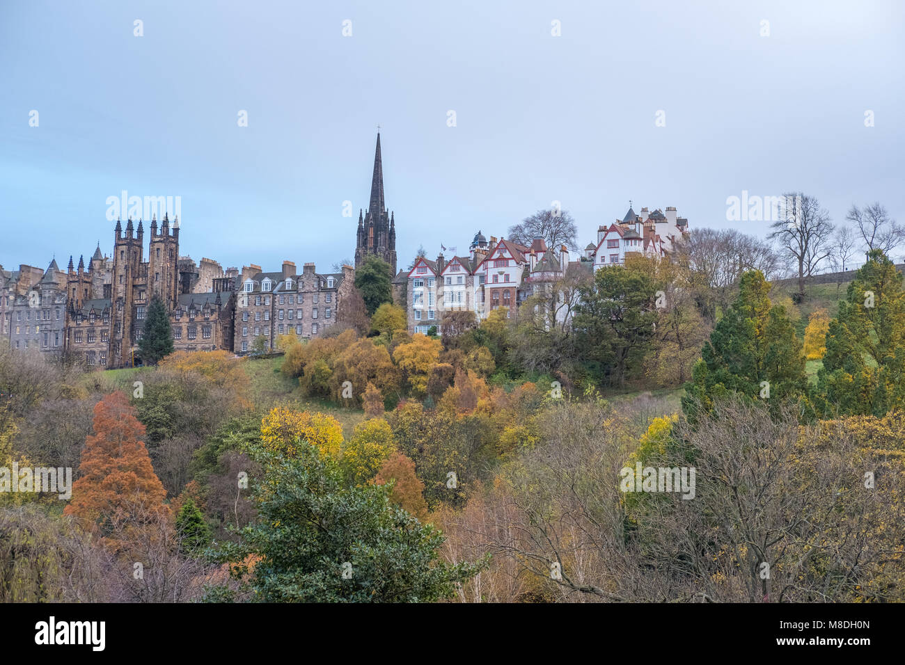 Beautiful view of Ramsay Gardens and building on Royal Miles in Edinburgh, United Kingdom Stock Photo