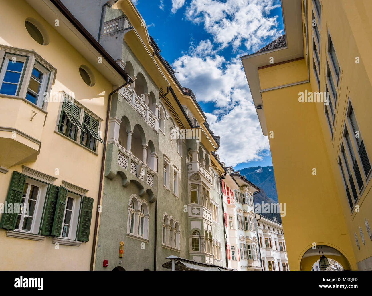 Portici Laubengasse in Bolzano, South Tyrol, Italy, Europe Stock Photo