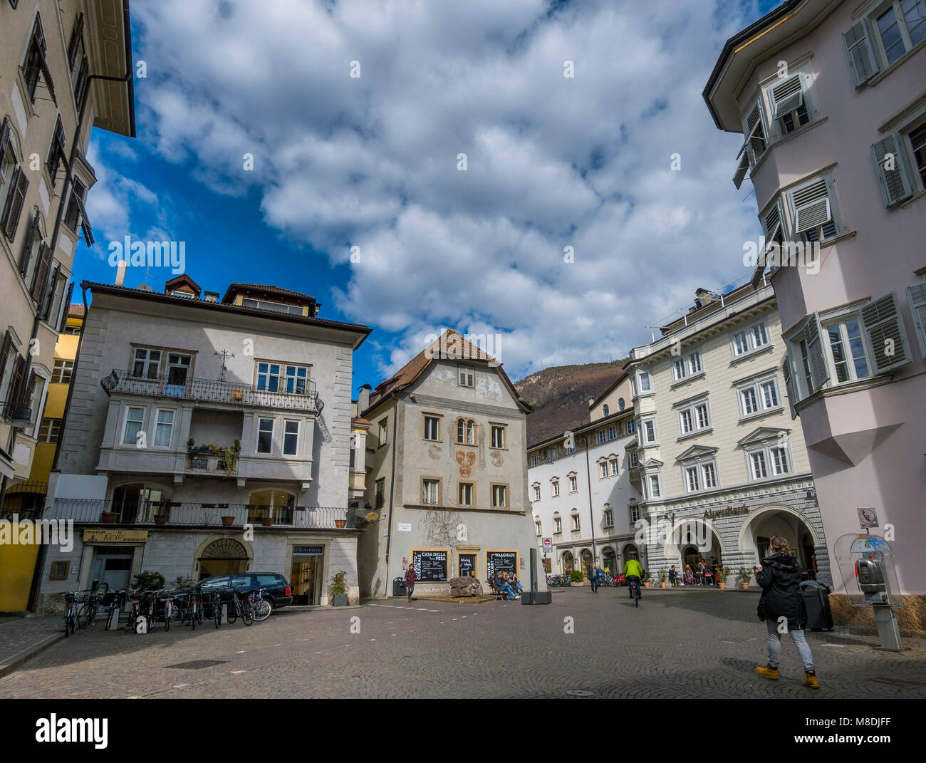 Kornplatz Square in Bolzano, South Tyrol, Trentino, Italy, Europe Stock Photo