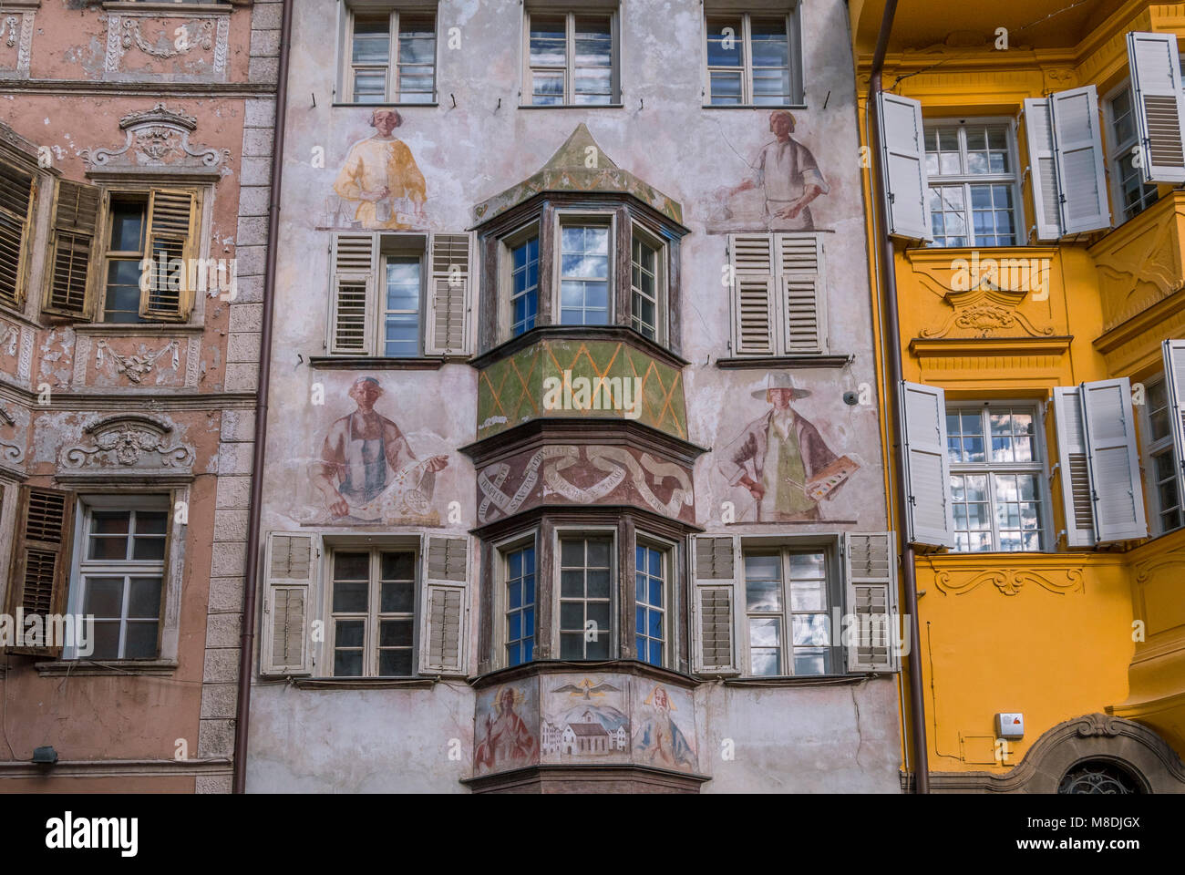 Colorful house facades in the old town of Bolzano, South Tyrol