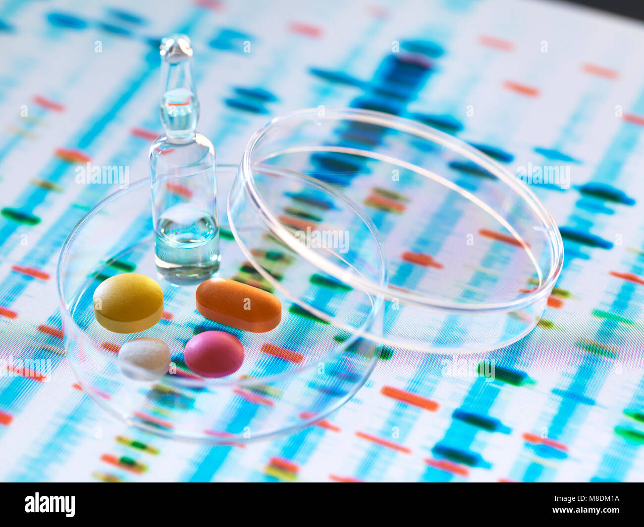 Pharmaceutical research developing genetic medicine, medicine designed to cure individuals health by analysing DNA Stock Photo