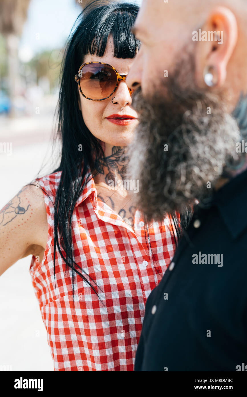 Mature hipster woman and boyfriend, portrait Stock Photo