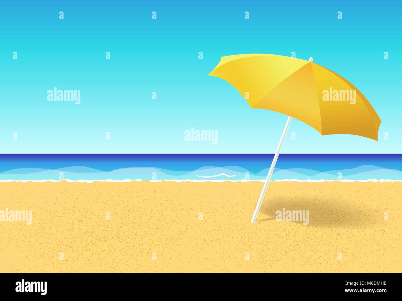 Beach Umbrella On A Deserted Beach Near Ocean Vacation Flat