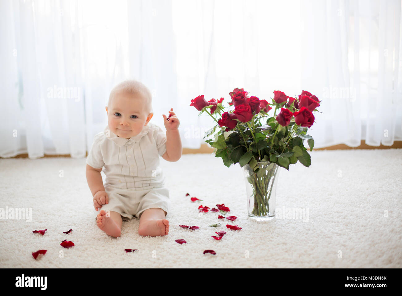 cute babies in red roses