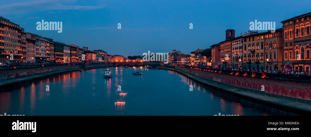 The center of Pisa illuminated for Saint Ranieri Luminara holiday ...