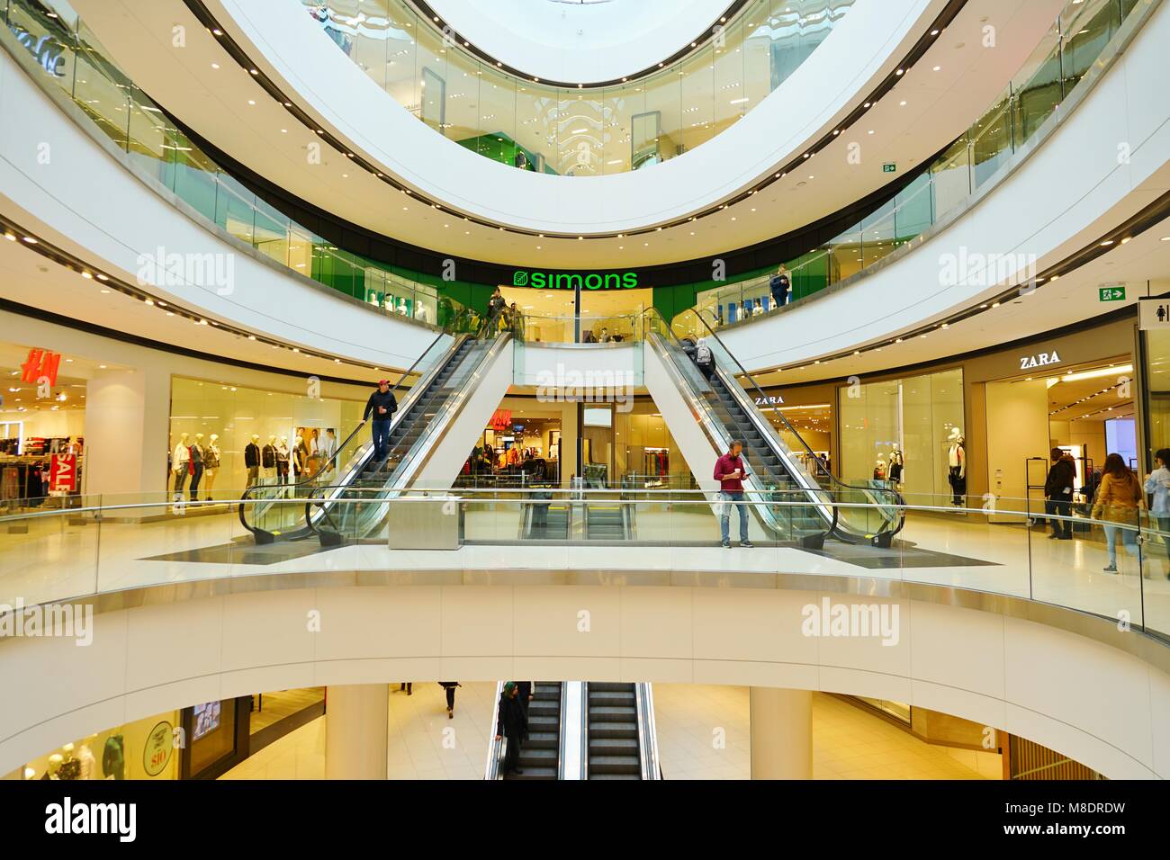 View of the Rideau Centre, a large commercial shopping center mall in ...