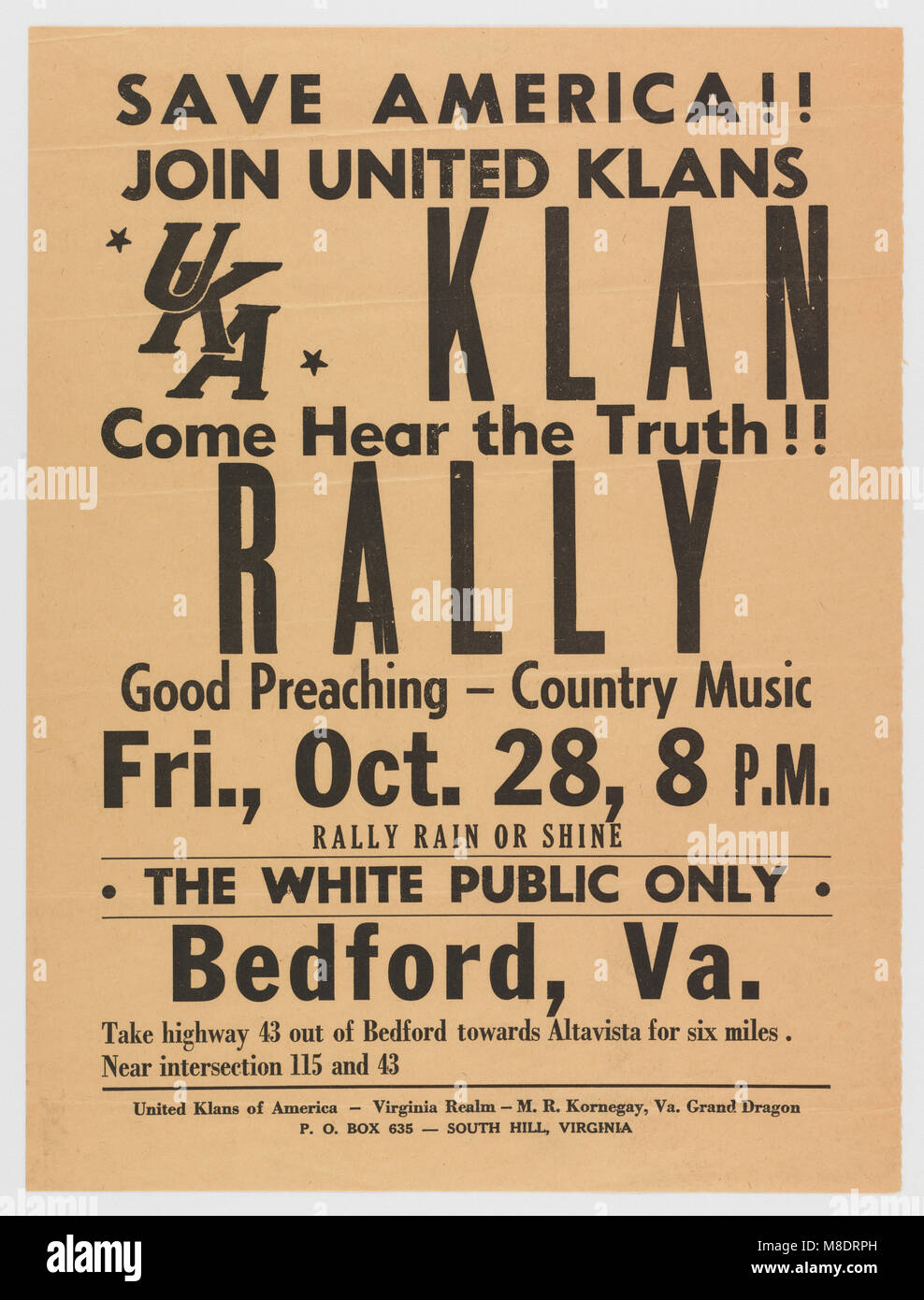 Ku Klux Klan Rally Broadside Stock Photo