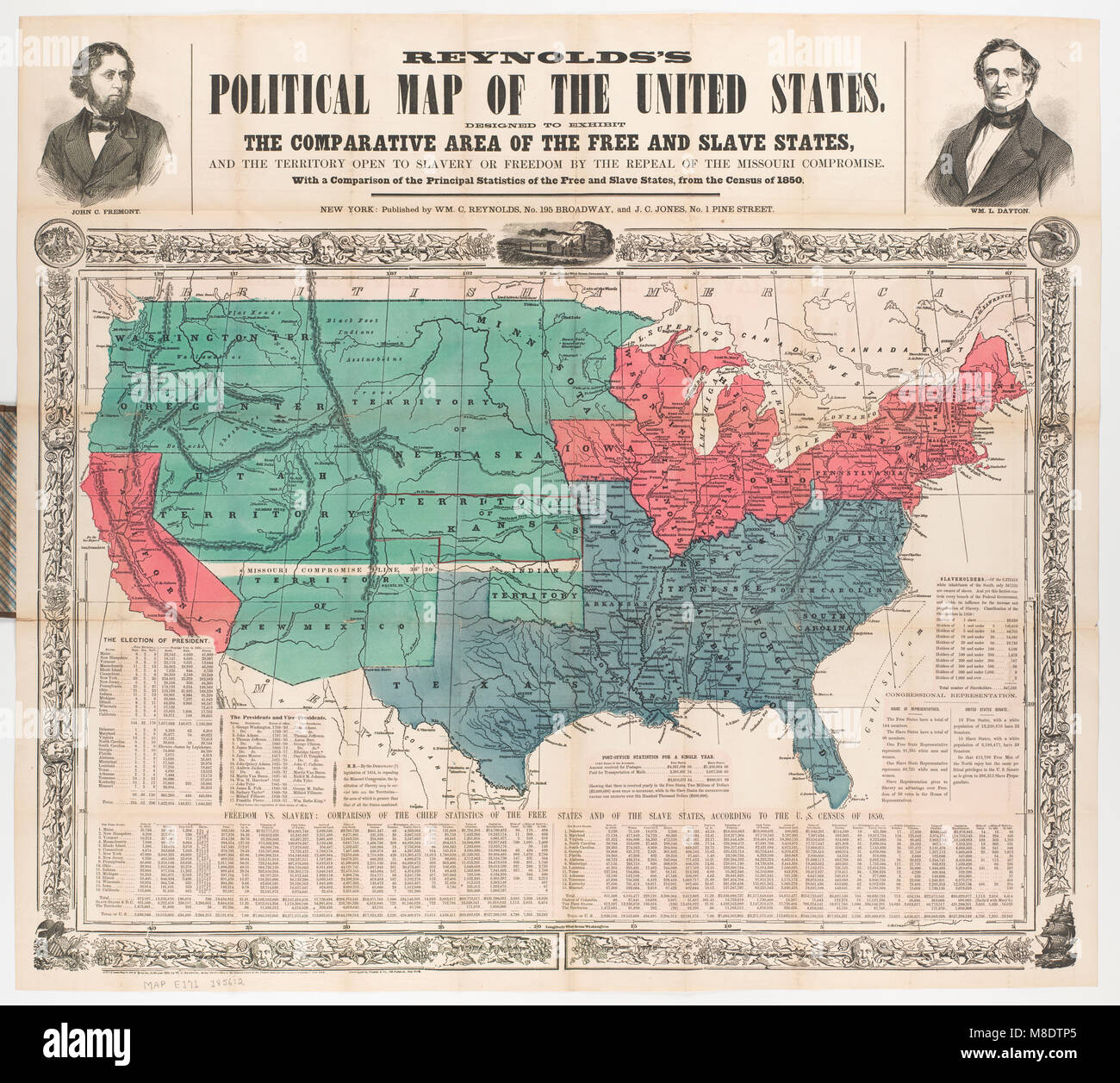 Political Map of the United States, 1856 Stock Photo