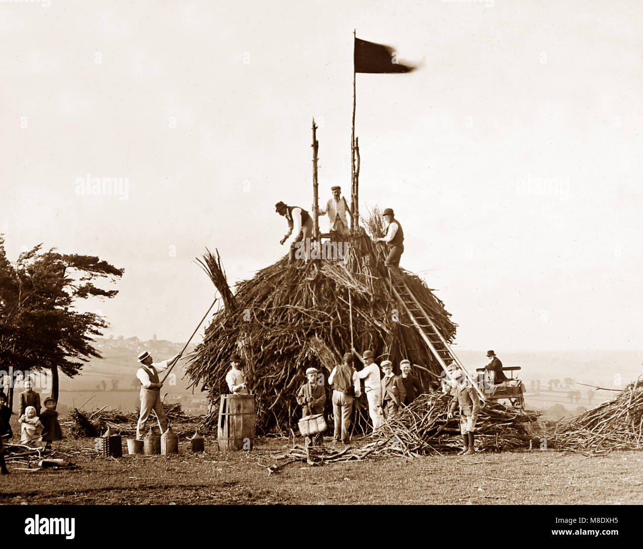 Preparing a bonfire for Queen Victoria's Jubilee in 1897 Stock Photo