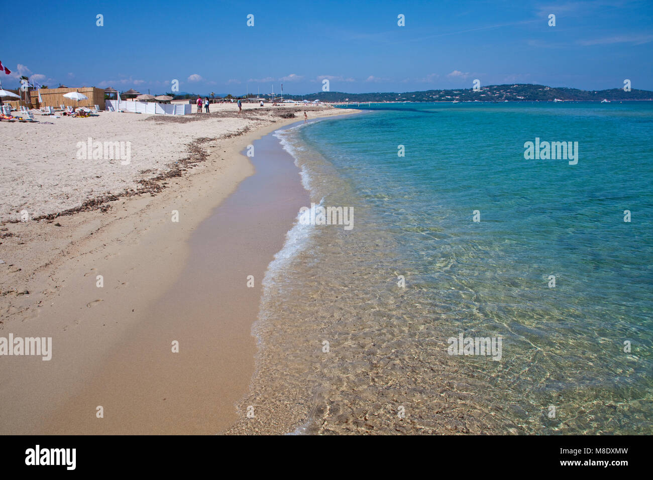 Pampelonne beach, popular beach at Saint-Tropez, french riviera, South France, Cote d'Azur, France, Europe, Mediterranean sea Stock Photo