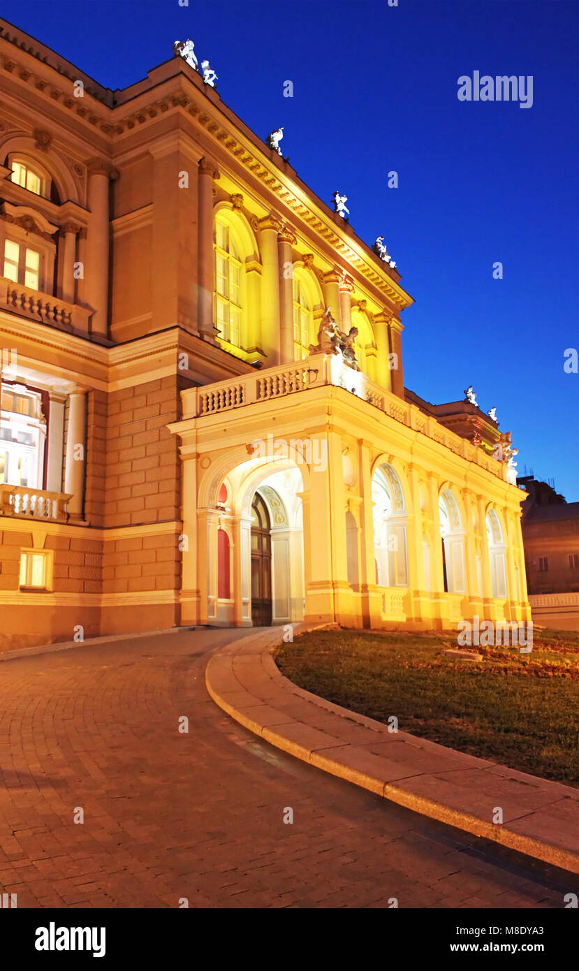 Night view of part of opera house in Odessa, Ukraine Stock Photo