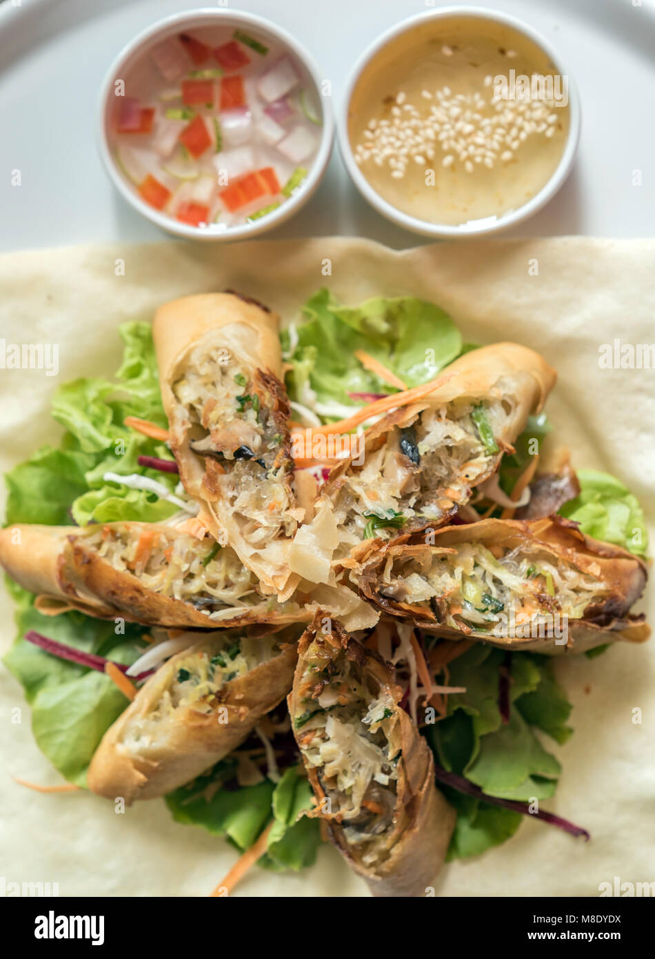 Deep fried Spring roll in white plate Thai food Stock Photo Alamy