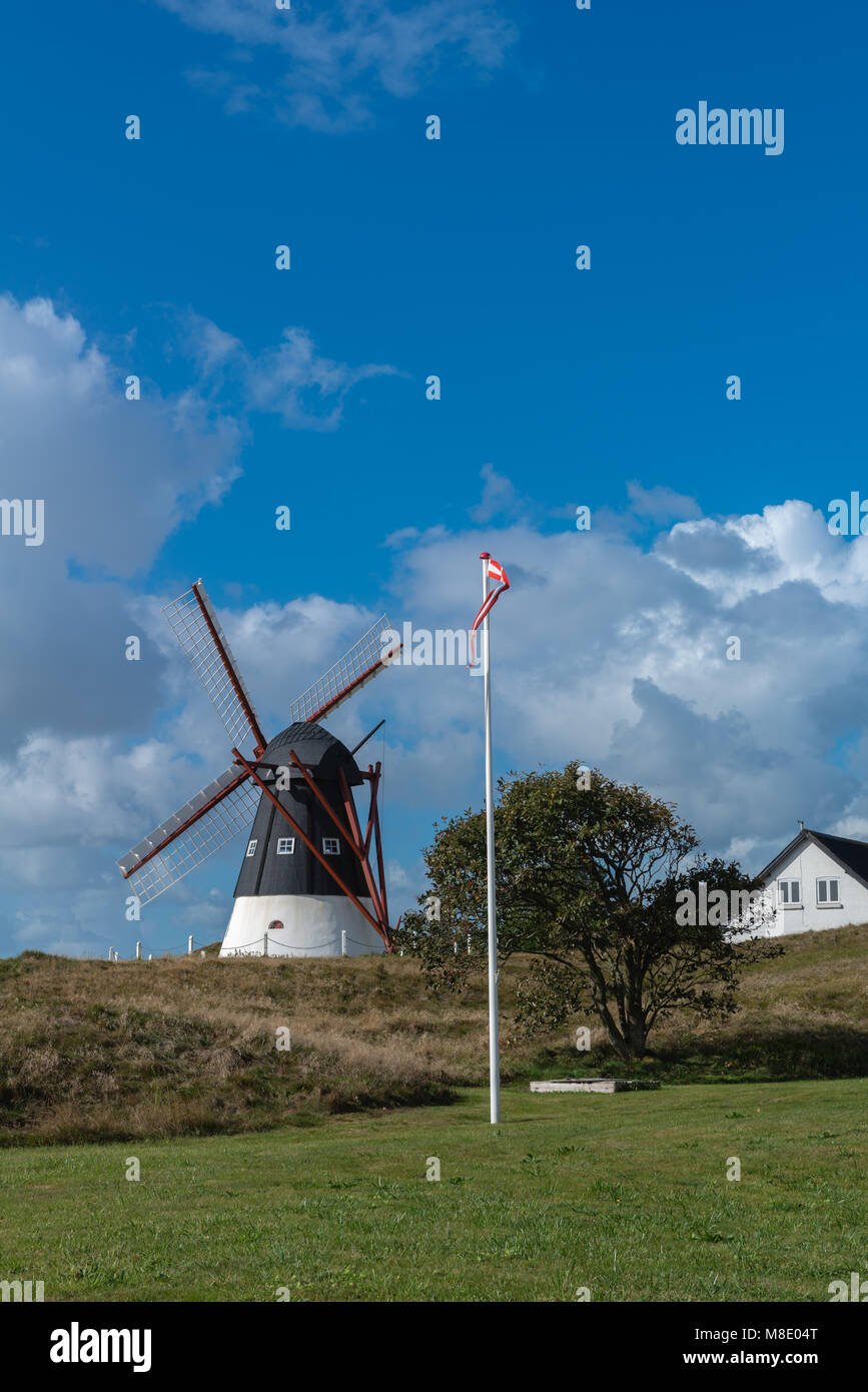 Historic and restored windmill on the North Sea island of Mandø, UNESCO world natural heritage, Ribe, Jutland, Denmark Stock Photo