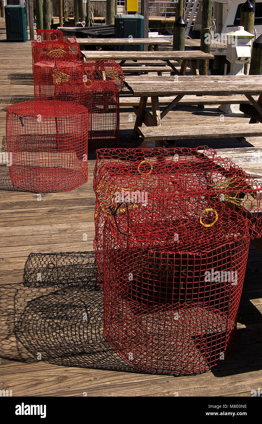Crab cages on the boardwalk Stock Photo Alamy