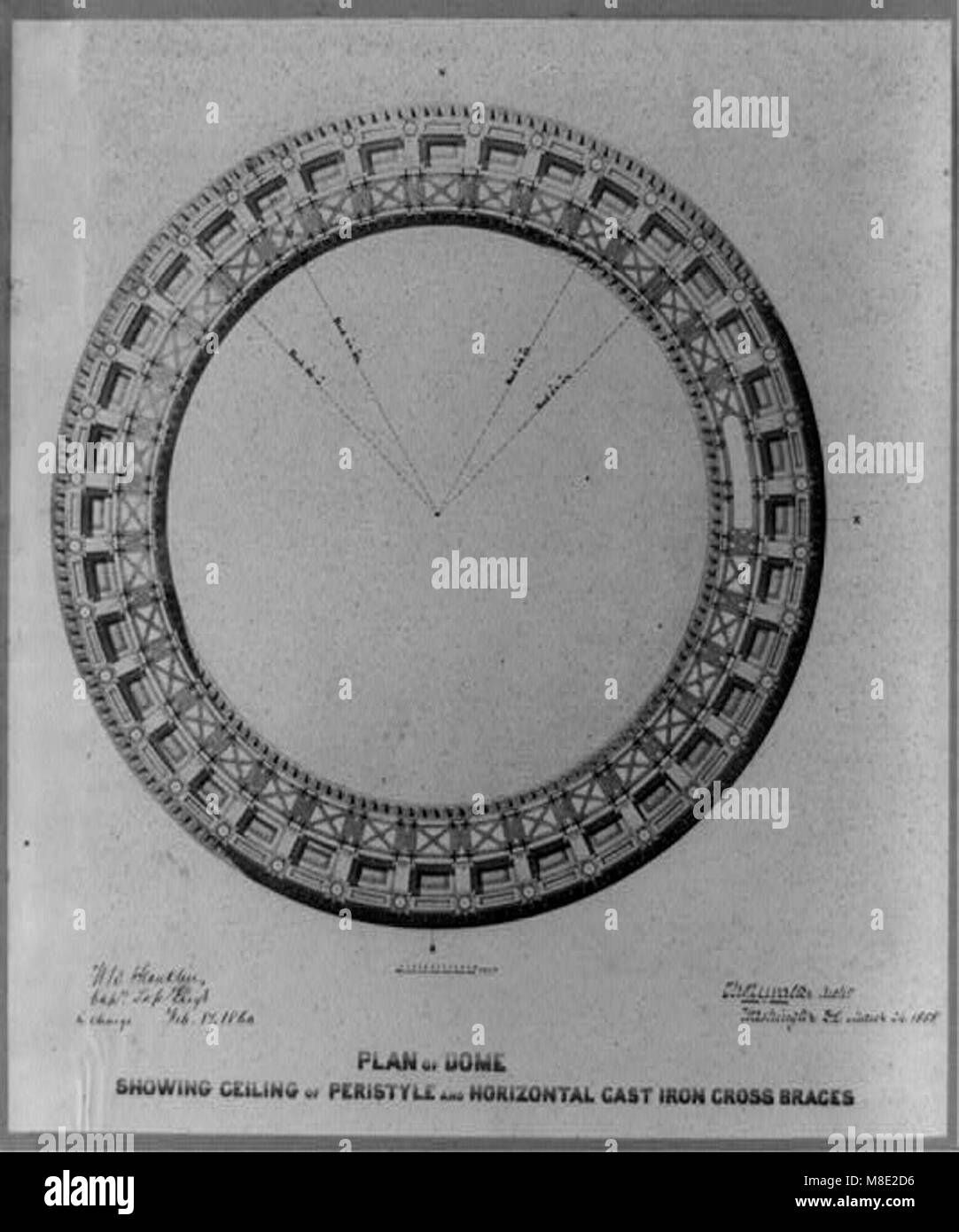 Plan of dome showing ceiling of peristyle and horizontal cast iron cross braces LCCN2002718296 Stock Photo