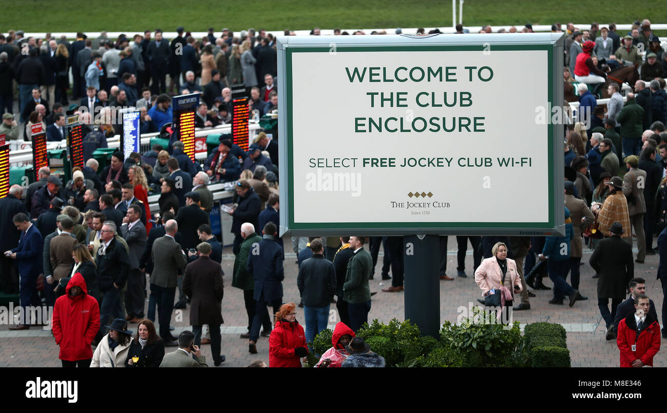 to the Club Enclosure sign at Cheltenham Racecourse Stock Photo