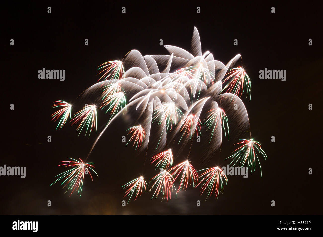 Beautiful fireworks on night sky Stock Photo