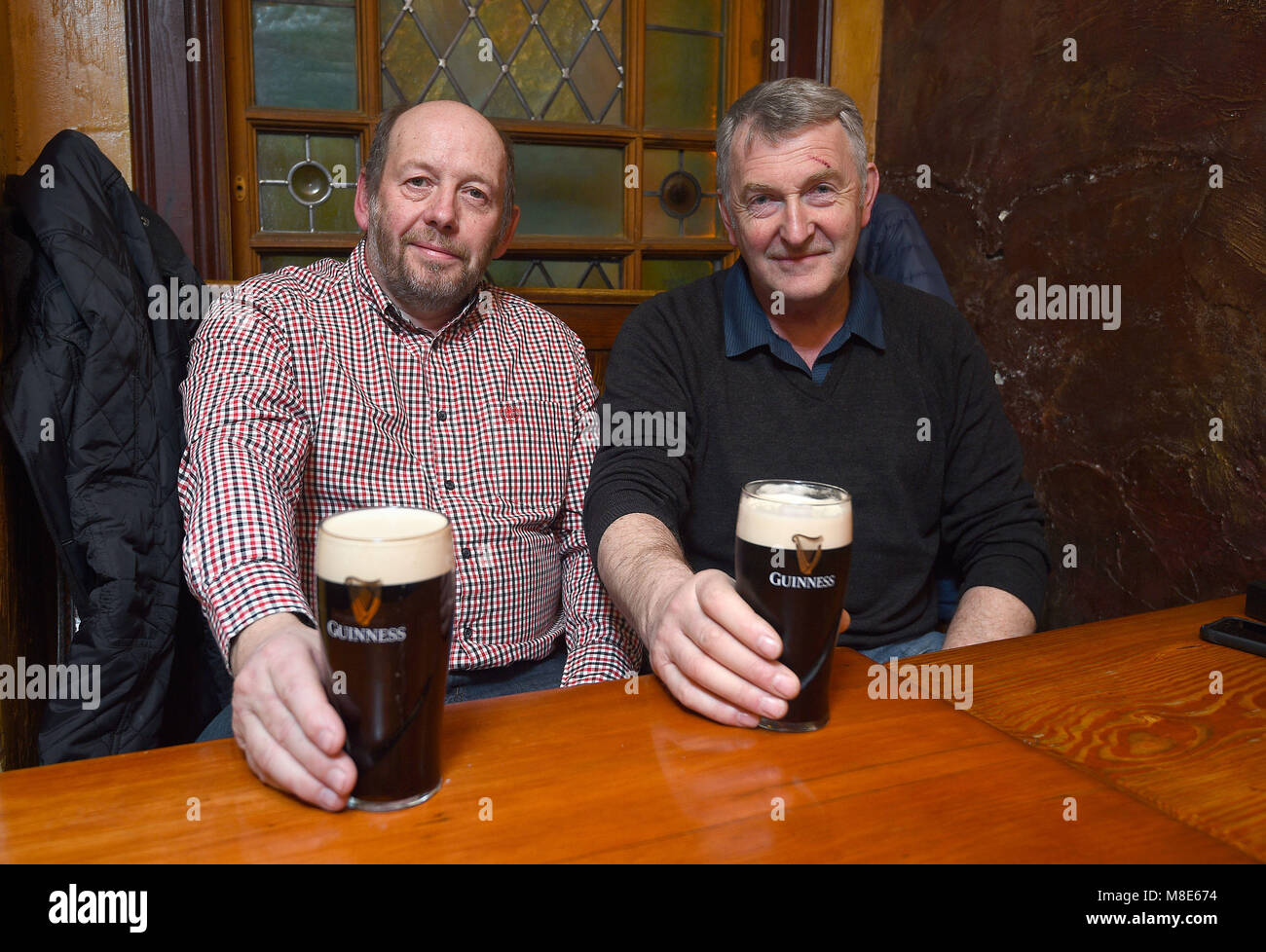 Jim Irwin (left) and Stephen Revels in Waxy O'Connor's in Leicester Square, in London ahead of tomorrow's Six Nations match against England at Twickenham. Stock Photo