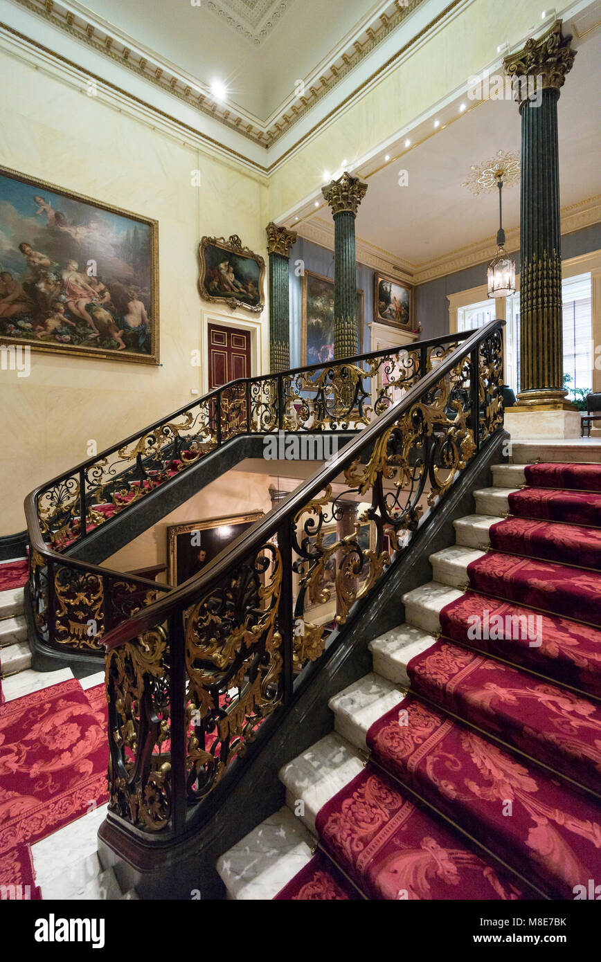 London. England. UK. The Wallace Collection, housed at Hertford House in Manchester Square, former townhouse of the Seymour family.  Main staircase wi Stock Photo