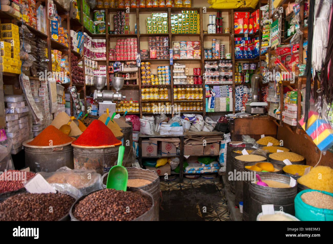 Inside a small grocery store in the Bab Doukkala market in the