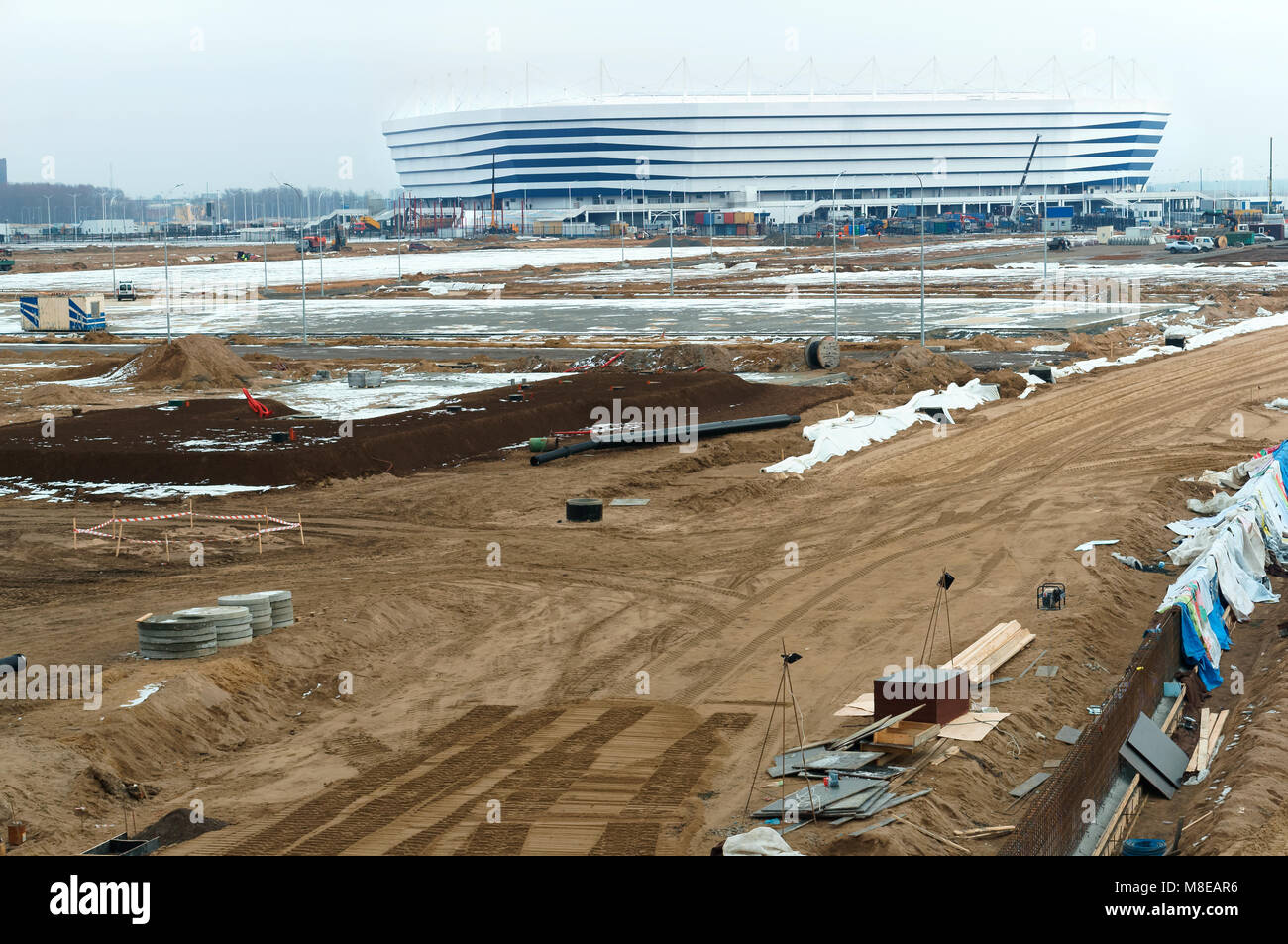 sports venue, sports construction, football stadium winter snow, Russia