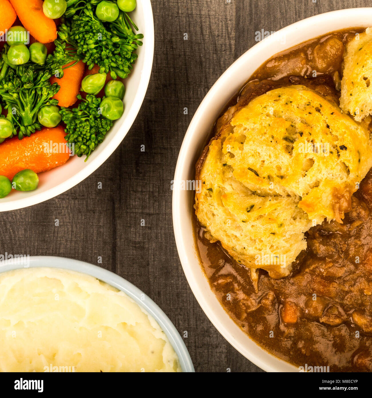Traditional British casserole with beef and potatoes