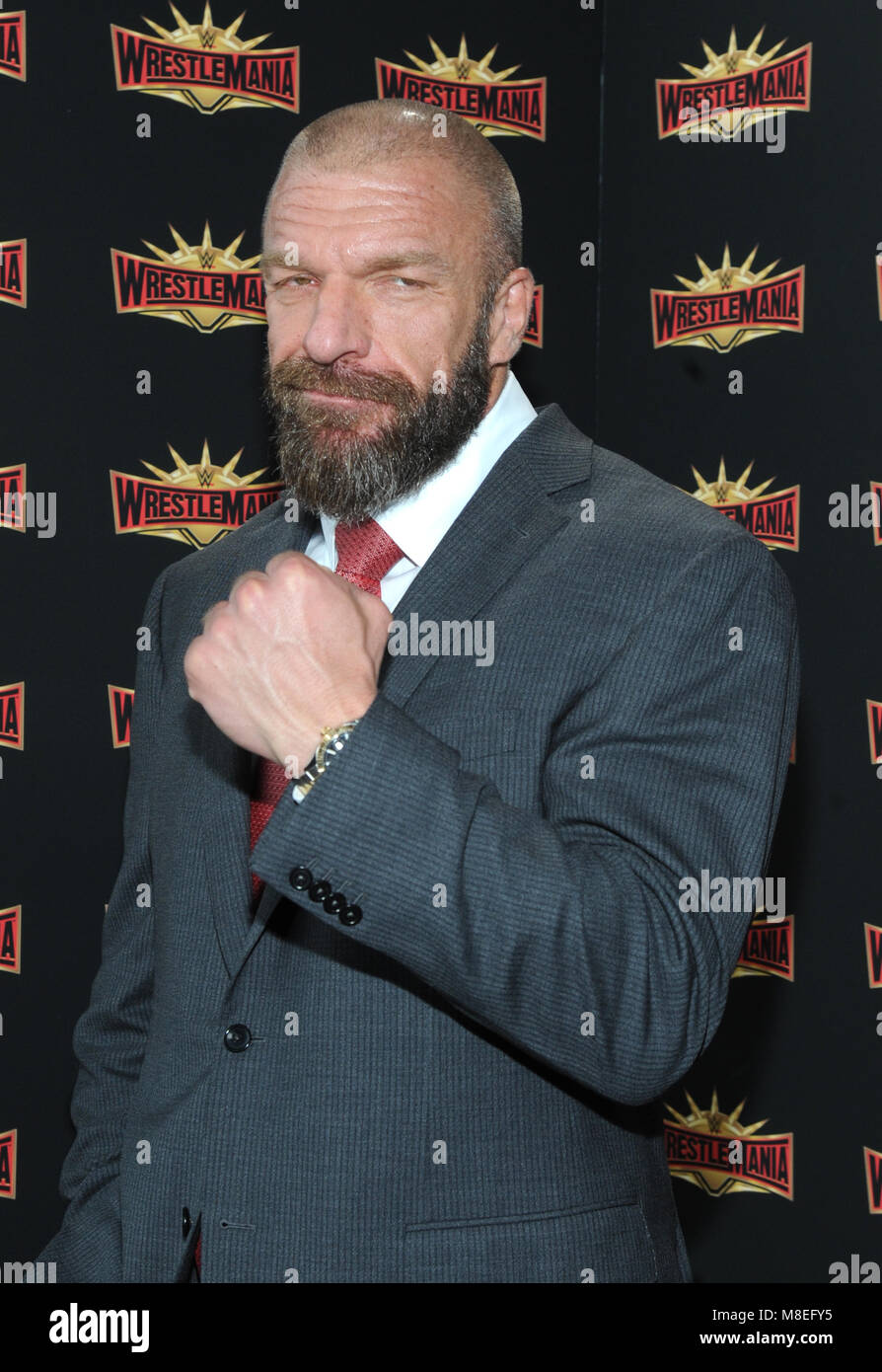 East Rutherford, NJ, USA. 16th Mar, 2018. Paul 'Triple H' Levesque at the press conference announcing WWE Wrestlemania 35 returning to METLIFE Stadium in 2019 at East Rutherford, New Jersey on March 16, 2018. Credit: George Napolitano/Media Punch/Alamy Live News Stock Photo