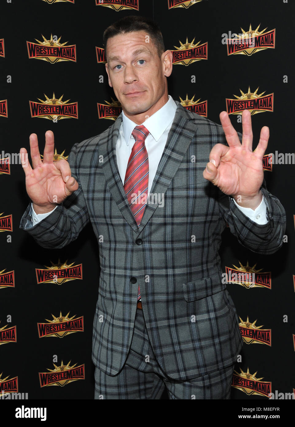 John Cena Dwayne 'The Rock' Johnson Press Conference for WrestleMania  XXVIII at Eden Roc Renaissance Miami Florida - 28.03.12 Stock Photo - Alamy