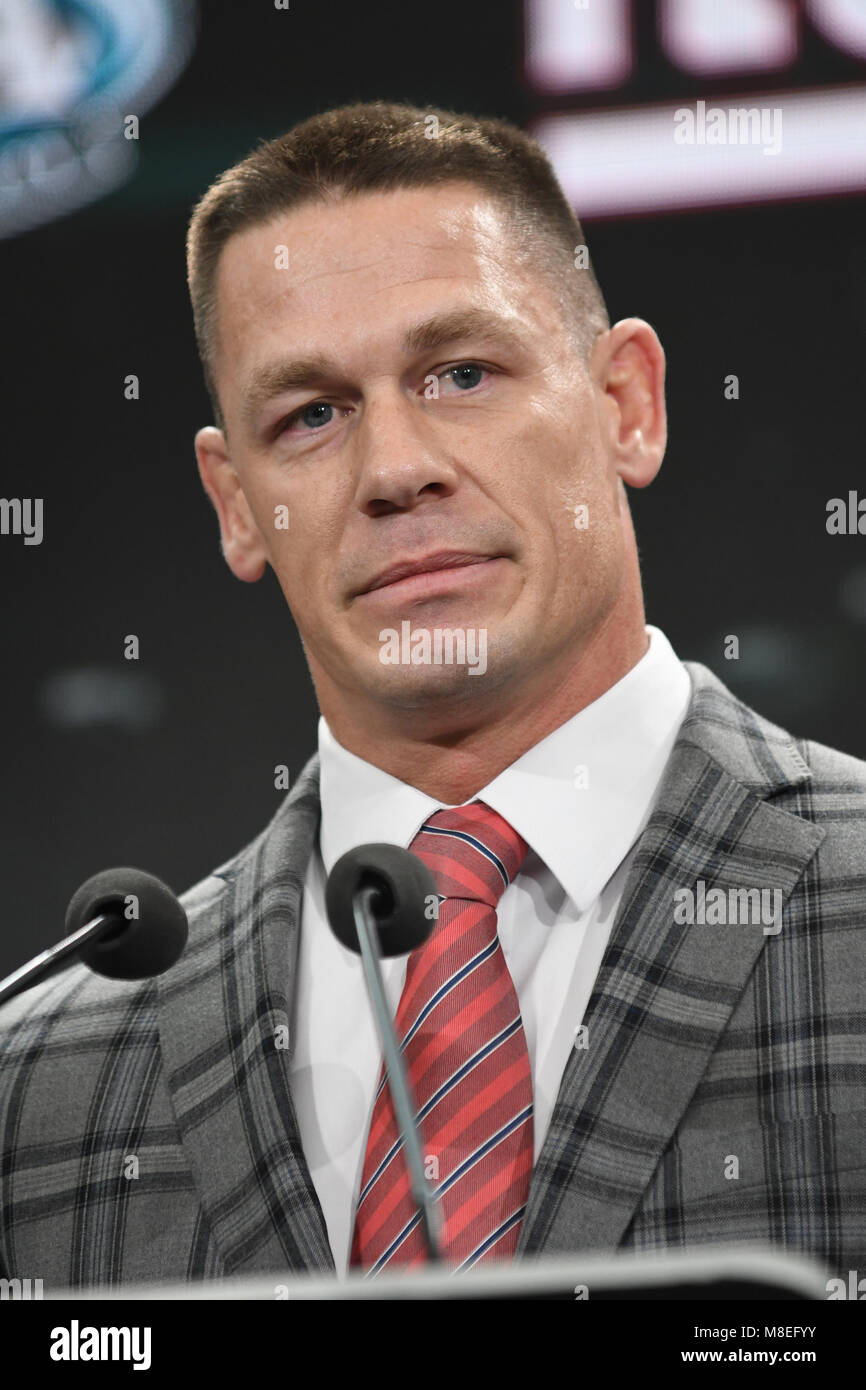 East Rutherford, NJ, USA. 16th Mar, 2018. John Cena at the press conference announcing WWE Wrestlemania 35 returning to METLIFE Stadium in 2019 at East Rutherford, New Jersey on March 16, 2018. Credit: George Napolitano/Media Punch/Alamy Live News Stock Photo