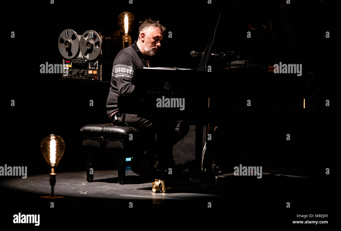 Aviles, Spain. 16th March, 2018.  French musician and composer of soundtracks like 'Amelie' or 'Good Bye Lenin!', Yann Tiersen, plays the piano during his concert at Niemeyer Center on March 16, 2018 in Aviles, Asturias, Spain. ©David Gato/Alamy Live News Stock Photo
