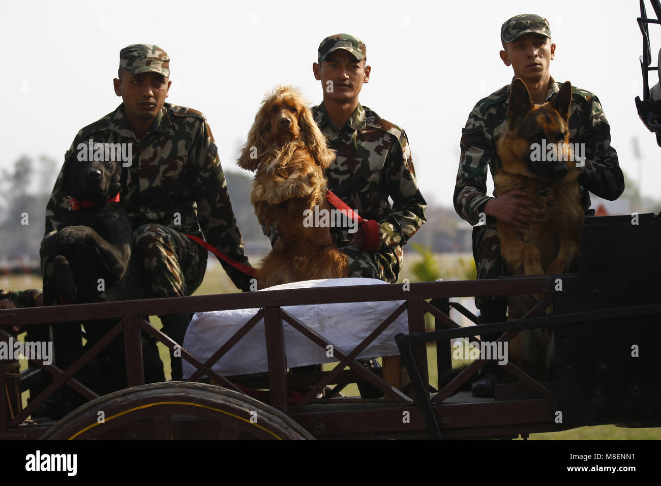 Kathmandu, Nepal. 17th Mar, 2018. Army dogs display their tricks during Ghode Jatra festival or Horse Parade at Tundikhel in Kathmandu, Nepal on Saturday.Credit: Skanda Gautam/ZUMA Wire/Alamy Live News Stock Photo